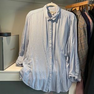 LOFT button up blue and white striped blouse